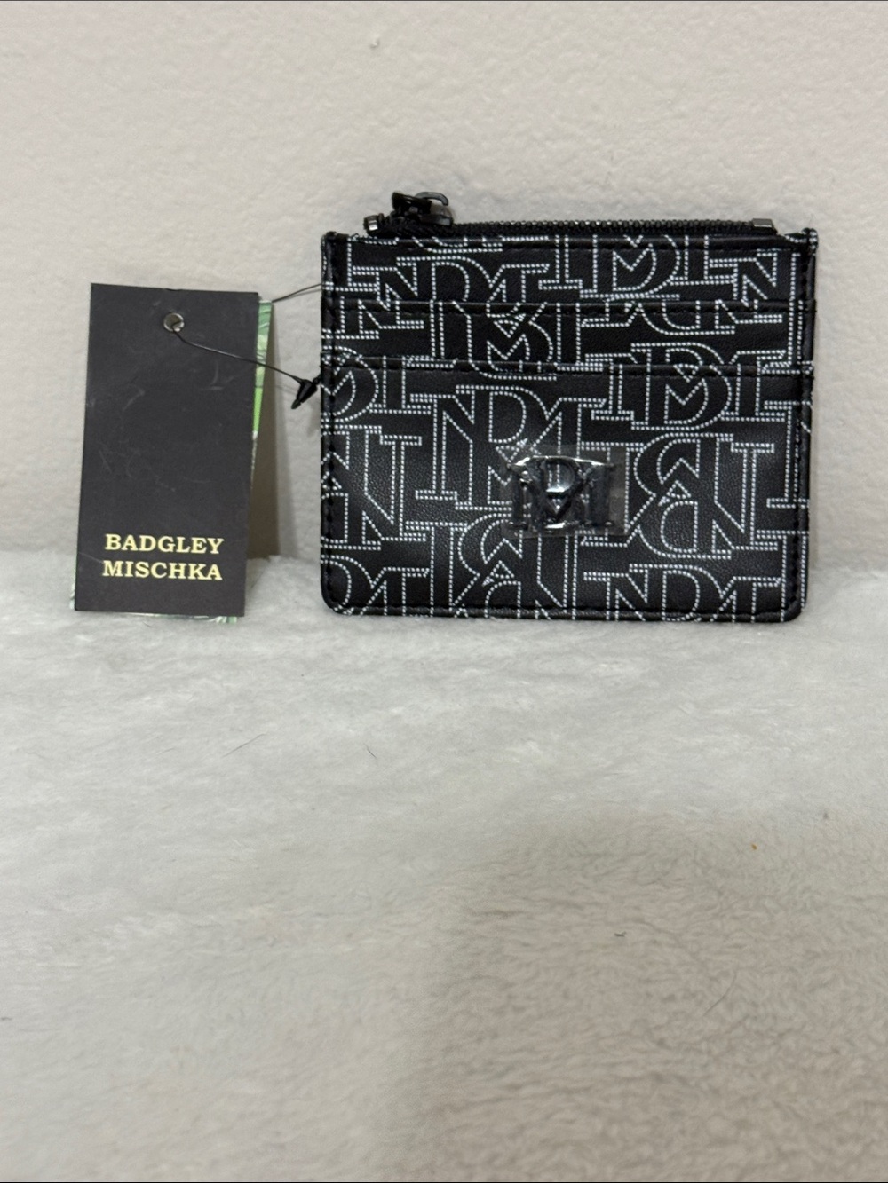 Badgley Mischka Black Logo Zip Card Pouch